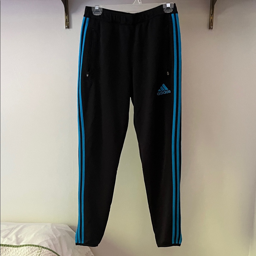 Adidas Black Pants with Blue Stripes